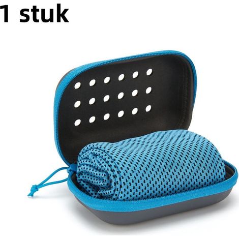quick-drying, absorbent, and refreshing sports towel with EVA storage box, 30 x 100 cm, for fitness and outdoor activities, bright blue (1/5)
