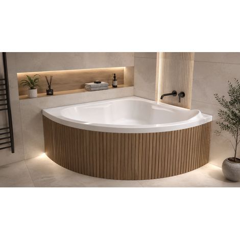 ECOLAM Baignoire d'angle Standard Polimat 120x120 cm + pieds siphon et silicone  acrylique blanc (1/5)