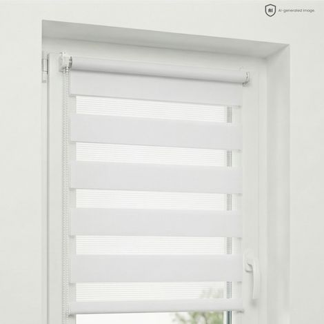 Estika - Store enrouleur jour nuit sans perçage - 55 x 150 cm - Blanc - Protection solaire pour fenêtres intérieures - Double tissu semi-transparent - Fixation Klemmfix