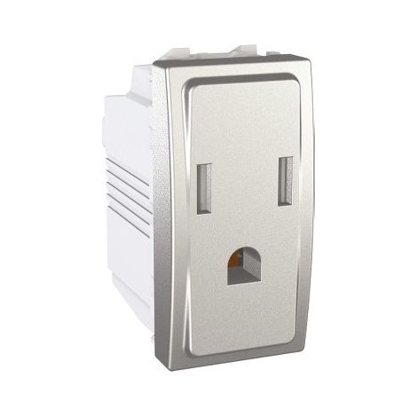 Prise 2P+T 16A norme US couleur aluminium encastré (sans support ni plaque) avec bornes auto UNICA