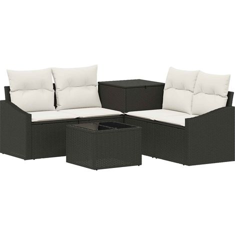 Juego de Sofá 6 uds. Negro y Blanco Crema vidaXL (1/5)