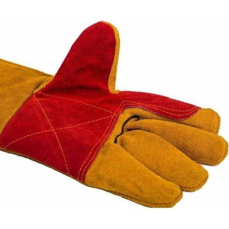 1 Paire Gants de Soudeur à Manches Longues Résistant à Chaleur Gants en Cuir de Vachette Antidérapants pour Soudage Barbecue Four (1/4)
