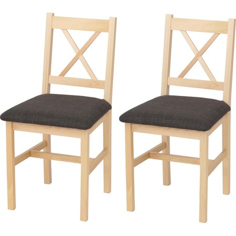 Lot de 2 chaises de salle à manger HWC-F77, chaise avec dossier, chaise de cuisine, bois massif, tissu, style cottage- n (1/2)