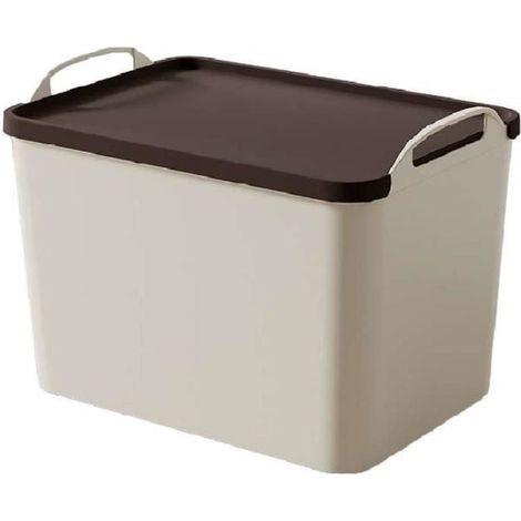 Boîte de rangement avec couvercle - PP - 25,8 38,5 27 cm - Beige et marron (1/4)