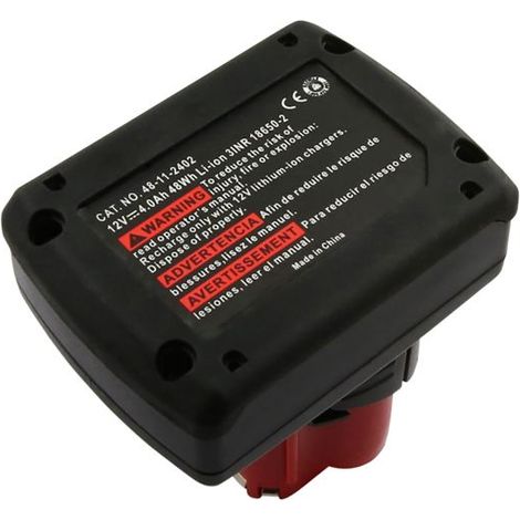 Batterie 12V Li-ion - AVIZAR - 4000mAh - Compatible Outils Milwaukee - Noir/Rouge