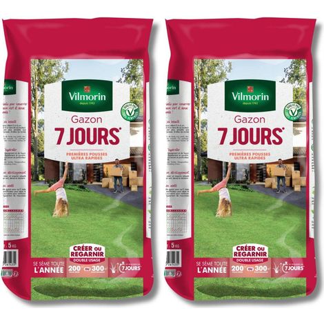 Lot de 2 sacs Gazon 7 Jours Vilmorin 5 kgs - Pelouse Ultra-Rapide 400m²