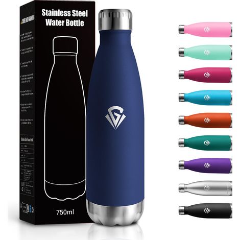 Bouteille Isotherme 750ml, Gourde Isotherme Étanche, Gourde Inox Réutilisable, Sans BPA Double Paroi, Gourde Métal Durable pour École, Sport, Bureau, Gym, Yoga, Camping, Randonnée (1/5)