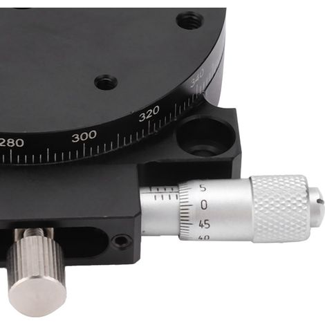 Platine rotative à axe R avec déplacement manuel de précision, glissière optique à réglage fin d'angle à 360° RS60-L, diamètre de la table φ : 60 mm (1/5)