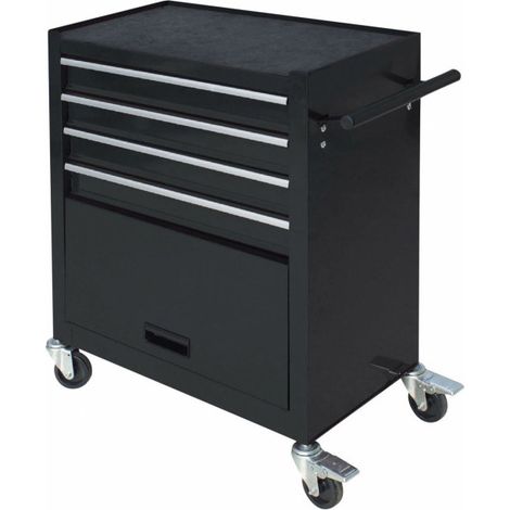 Fischer – Servante d'atelier 4 tiroirs – Coffre inférieur pour outils volumineux – Structure en acier haute résistance – Mobilité avec 4 roues pivotantes