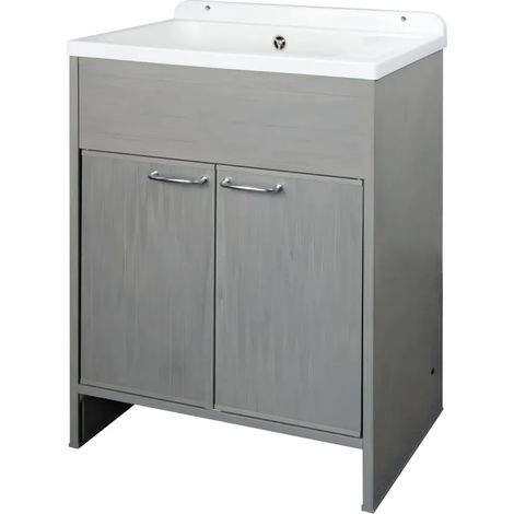 Lavatoio da Lavanderia in PVC con Vasca 58x38 cm Effetto Rovere Esterno (1/4)