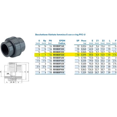 Bocchettone filettato femmina G con o-ring PVC-U 1" PN16 INPFBO232000 - -  IRRITEC - -