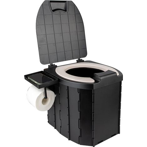 Toilettes portables pliables avec couvercle, WC de camping pour voiture et extérieur, siège en PU avec accessoires intégrés (1/5)