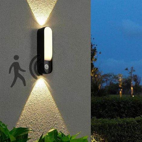 Applique murale LED avec détecteur de mouvement, étanche IP65, pour extérieur/intérieur, en acrylique noir, moderne, pour jardin (1/4)