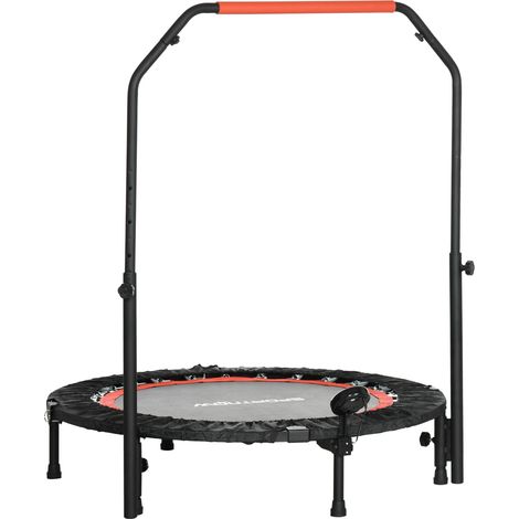 Mini trampoline avec guidon réglable en hauteur, écran LCD, acier, noir et rouge, Ø 102 x 99-123 cm (1/5)