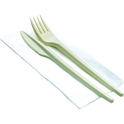 Bis Posate Biocompostabili + Tovagliolo - color avorio - tovagliolo mm.33x33 - 100 cf