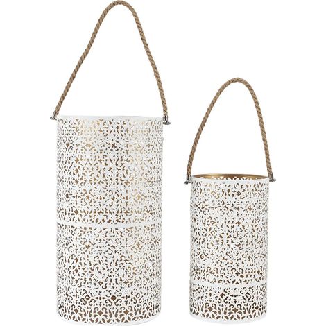 Duo de Lanternes Métal Ajouré Blanc et Or (1/5)