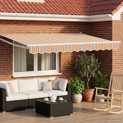 Toldo manual retráctil con LEDs Azul, Naranja,  3 x 2,5 m