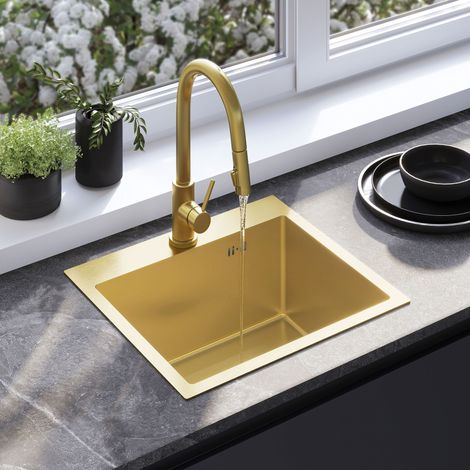 KITCHEN SINK REA LEO 50 BRUSH GOLD + KITCHEN FAUCET FRESH BRUSH GOLD