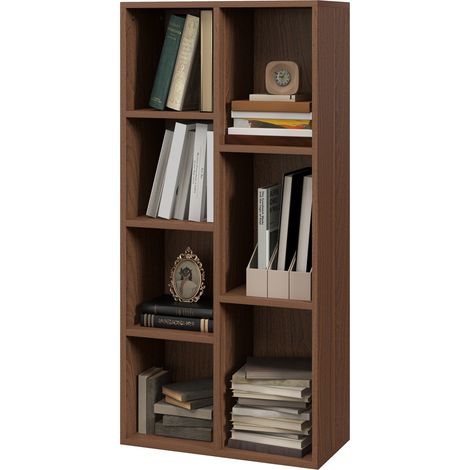 Mobiles Bücherregal aus Walnussholz, 7 Regalböden in verschiedenen Größen, 50 x 24 x 106 cm