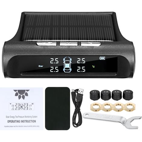Sistema universal inalámbrico de monitorización de la presión de los neumáticos (TPMS) con 4 sensores externos. Visualización en tiempo real de la presión y la temperatura de los 4 neumáticos. (1/5)