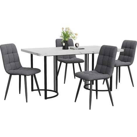 ELVMI Set tavolo e sedie con 1 tavolo e 4 sedie, per sala da pranzo, MDF e Bianco (1/5)