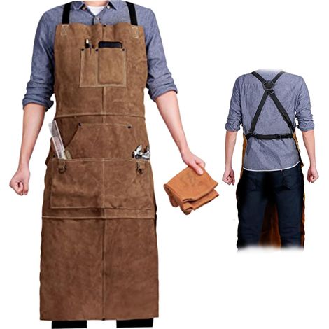 Tablier de soudage 24x42 '' Cuir de Tablier du Bois Chaleur et Flamme avec Une libération Rapide Charpentier réglable Poche pour Les Hommes soudeurs
