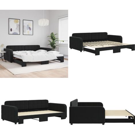 vidaXL Tagesbett Ausziehbar Schwarz 100x200 cm Samt (1/5)