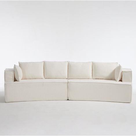 Sofá modular curvo 302x115x65 cm de terciopelo blanco, asiento profundo – MEUBLIV (1/5)