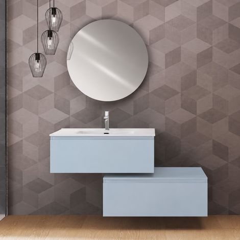 Composizione bagno sospesa separata Light Feridras 90 cm azzurro polvere (1/5)