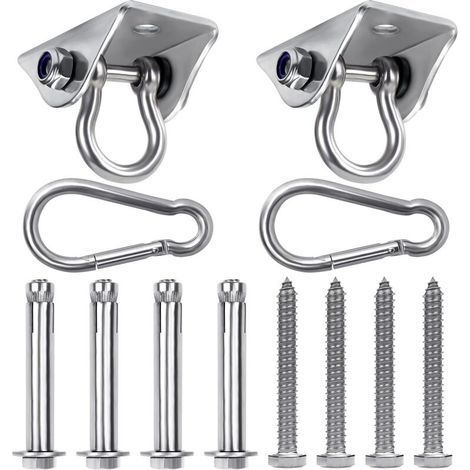 Crochet Plafond Suspension Robuste (Lot de 2),Crochet de Plafond Rotatif en Acier Inoxydable avec Vis (Béton/Bois),Charge de 400 kg pour Chaise, Hamac, Balançoires et Sac de Frappe (1/4)