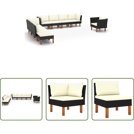 vidaXL Rattan -  9-tlg. Garten-Lounge-Set Poly Rattan Eukalyptusholz Schwarz