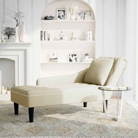 Fauteuil de Salon,Chaise,Fauteuil long avec coussin et accoudoir droit crème velours CFW213119 (1/5)