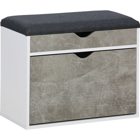 Scarpiera Panca con Scomparto e Cuscino 60x30x50 cm in Truciolare e Poliestere Grigio e Cemento