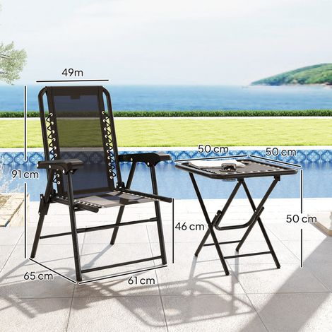 Bistro Set 3-teilig aus Stahl Wetterfest Gartenmöbel Set mit klappbar Bistrotisch Becherhalter Gartenstühlen Schwarz (1/5)