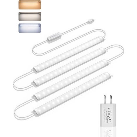 Lampe de Cuisine LED Filaire Ultra-Fine, Réglable en Luminosité - Bande Lumière 4 x 30 cm 400 lm avec Interrupteur, 3 Températures de Couleur - Éclairage Led pour Cuisine Sous Meuble (1/5)