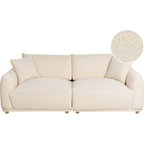 Sofa Off-White Boucle Upholstery 3 Seater with Scatter Cushions Wooden Legs Modern Living Room Settee JUBEK (1/5)