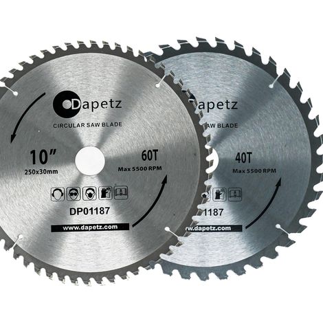 Dapetz ® 2Pcs TCT Circular Wood Fine Cut Saw Blade 250mm x 30mm Bore 80 Teeth, 22.2mm Rings Mitre Hardened Tempered Fits A Multitude of Circular Saws Compatible with Dewalt Makita Bosch (1/5)