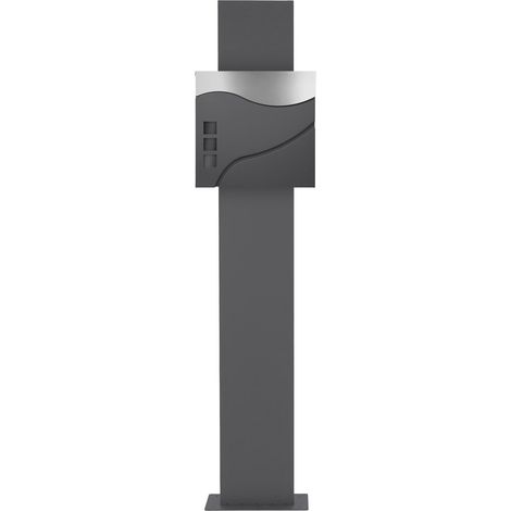 ECD Germany Cassetta Postale Moderno 37x10,5x36,5cm in Acciaio Inossidabile Argento/Antracite Buca delle Lettere con Porta-Giornale e 2 Chiavi incl. Materiale di Montaggio con Supporto Verticale 170cm