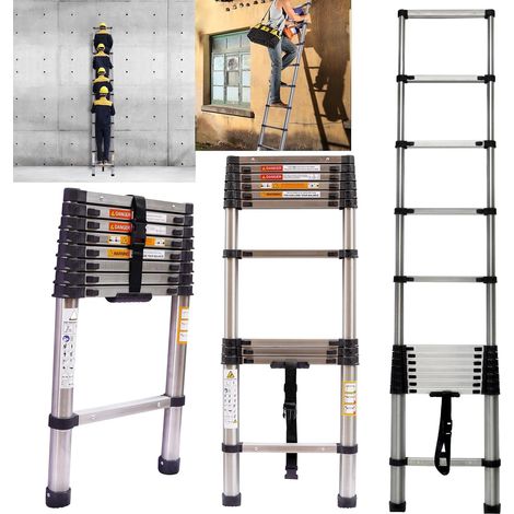 échelle télescopique en acier inoxydable de 3,2 m/ 10,5 pi, échelle de toit multifonctionnelle, conforme aux normes EN131 et CE, avec une capacité de charge maximale de 150 kg / 330 lb (1/5)