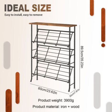 Meuble à chaussures 4 niveaux – Structure en métal et bois – Capacité 12-16 paires – Dimensions 89.5 x 60 x 20 cm