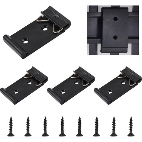 Lot de 4 Clips de Fixation pour Rail DIN, 35 mm de Large, Pinces Fixes, Clips de Relais Solides en Alliage d'Aluminium avec 8 Vis de Montage (Noir) (1/5)