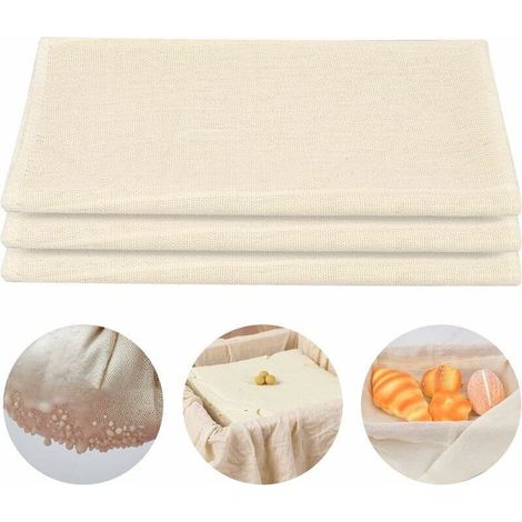 3 Pièces Chiffons en Mousseline, Non Blanchi Étamine, Réutilisables Toile à Fromage, Douce Carrée Toile en Tissu pour Alimentaire Yaourt Jus Vin Filtrer Égoutter la Cuisson (50 x 50 cm) (1/5)