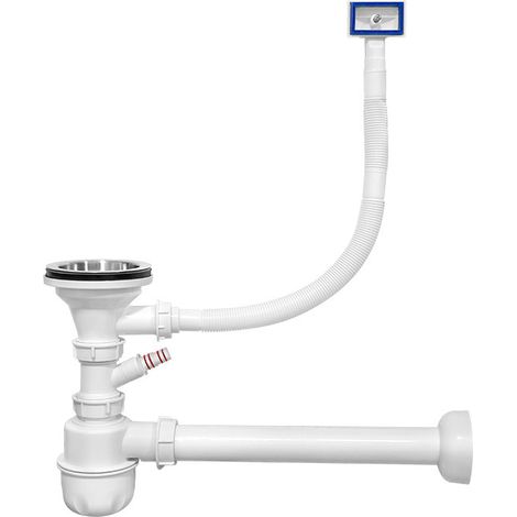 Ensemble complet vidage pour lavabo avec clapet en inox et trop-plein, blanc (1/5)