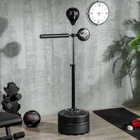 Sacco da boxe regolabile in altezza, girevole a 360°, con bende da boxe incluse, colore nero, 80,5 x 48 x 163-205 cm