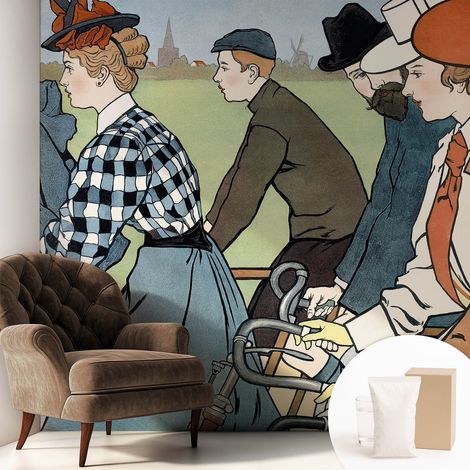 Newroom Tapete Dekorative Vliestapete mit Kleber Modern für Wohnzimmer Schlafzimmer Vintage-Radfahrer 250x250 cm (1/5)