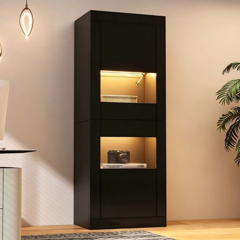 Vitrine 61 x 42 x 162 cm - Avec éclairage LED - 2 portes - Étagères en verre réglables - Noir (1/5)