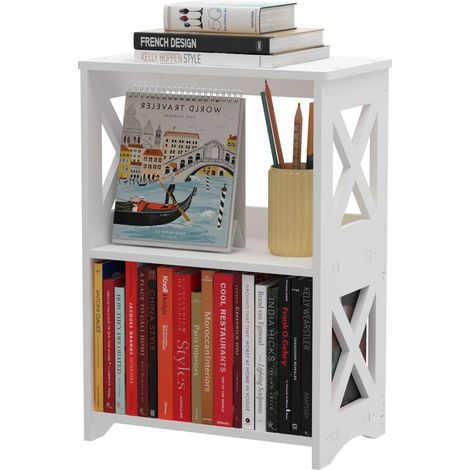 Table d'Appoint, Table d'Appoint Étroite avec Étagère de Rangement, Tables de Chevet Minimalistes, Petite Bibliothèque Bibliothèque, Étagères de Rangement de Salle de Bain (1/5)