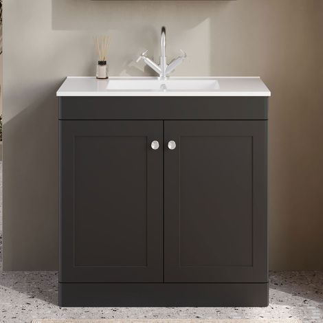 Nuie Classique Floor Standing 2-Door Vanity Unit with 1TH Minimalist Basin 800mm Wide - Satin Anthracite