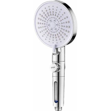 Pommeau de douche haute pression (blanc), économique en eau, 6 modes réglables (1/4)
