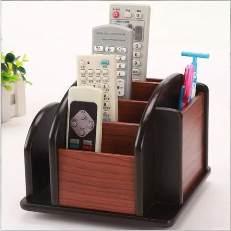 Organisateur Télécommande Rotatif en Bois - Porte Telecommande TV avec 6 Compartiments Support Télécommandes Rotative Boîte, Rangement Telecommande de Bureau pour Lunettes Tablette (1/5)